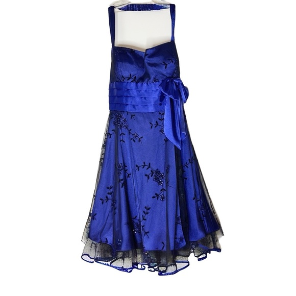 Jump Dresses & Skirts - Vintage Y2K Velvet Chiffon Blue & Black Halter Top knee length Formal dress 7/8